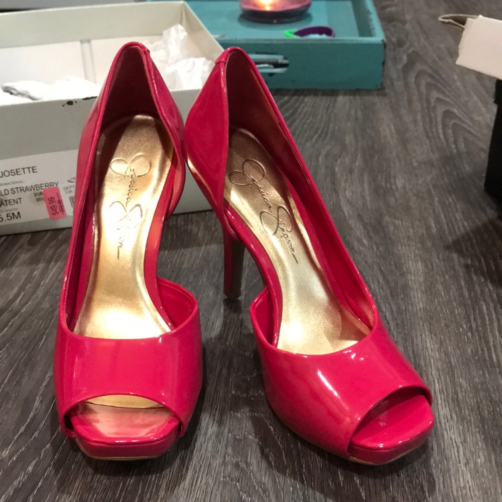 Jessica Simpson Patent Pumps, Hot Pink, Size 5.5